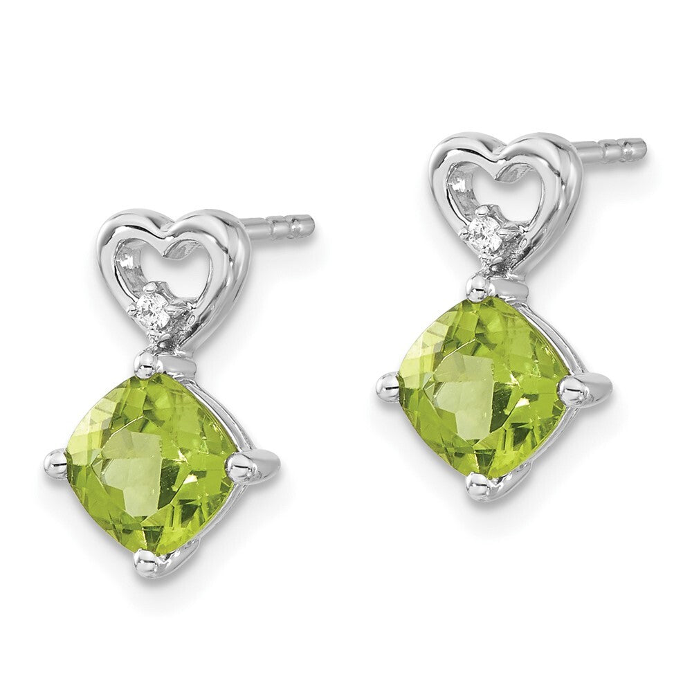 14k White Gold Peridot and Diamond Heart Drop & Dangle Earrings