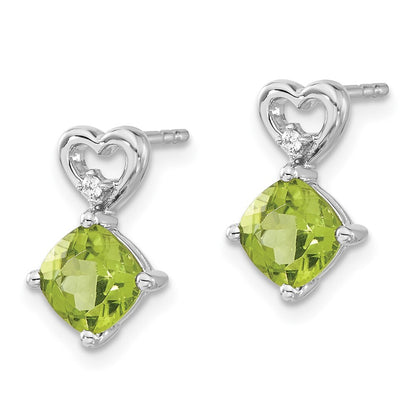 14k White Gold Peridot and Diamond Heart Drop & Dangle Earrings