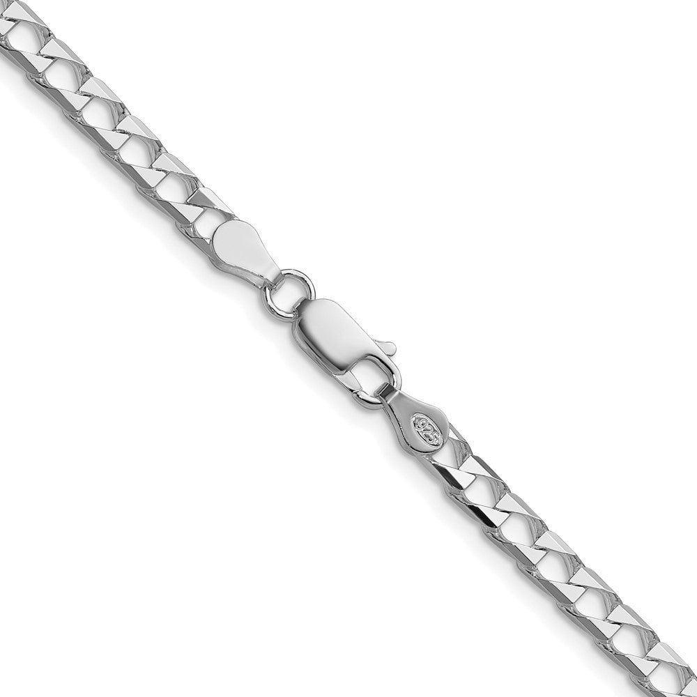 Sterling Silver Rhodium-plated 4mm Diamond-Cut Square Curb Chain Necklace