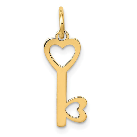 14k Yellow Gold Polished Hearts Key Charm Pendant for Women