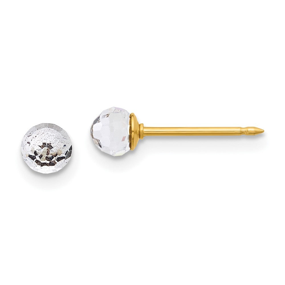 14k Yellow Gold Polished 4mm Crystal Faceted Ball Post Earrings