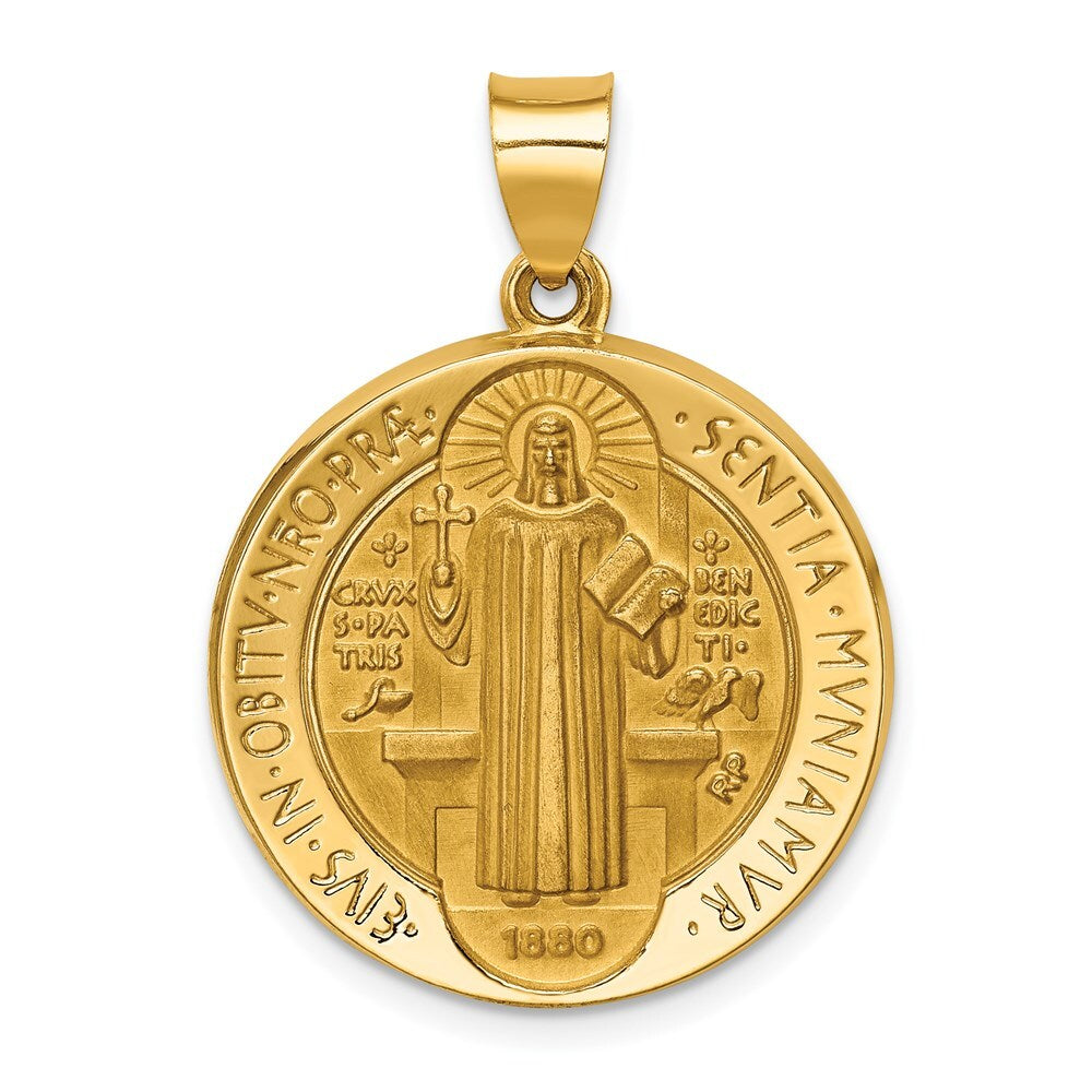 14k Yellow Gold Polished/Satin St. Benedict Reversible Hollow Medal