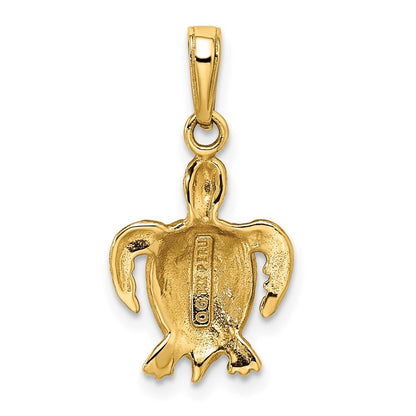 14k Yellow Gold Green Enameled Sea Turtle Pendant for Women