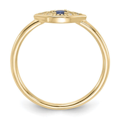 Sterling Silver Gold-tone Synthetic Blue Spinel CZ Evil Eye Ring Size 7
