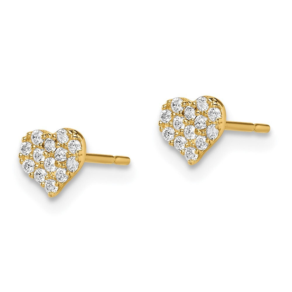 14k Yellow Gold Cubic Zirconia Heart Stud Earrings Gift for Women