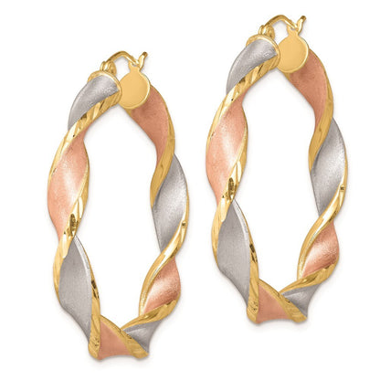 Sterling Silver Yellow/Rose Vermeil Diamond-cut 5mmTwisted Hoop Earrings
