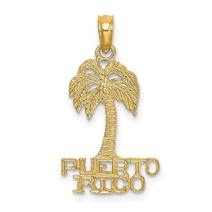 14k Yellow Gold Flat PUERTO RICO Under Palm Tree Charm Pendant for Women