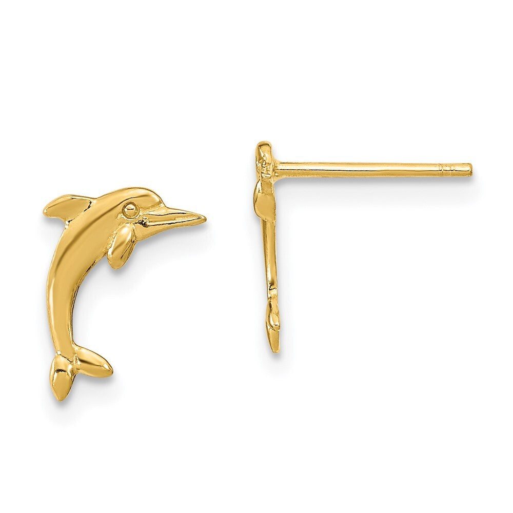 14k Yellow Gold Dolphin Stud Earrings Gift for Women