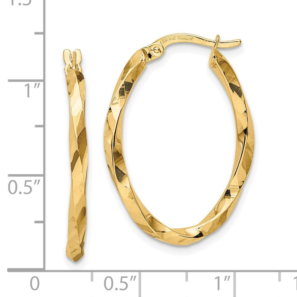 14k Yellow Gold Twisted 2.5x20x29mm Oval Hoop Earrings