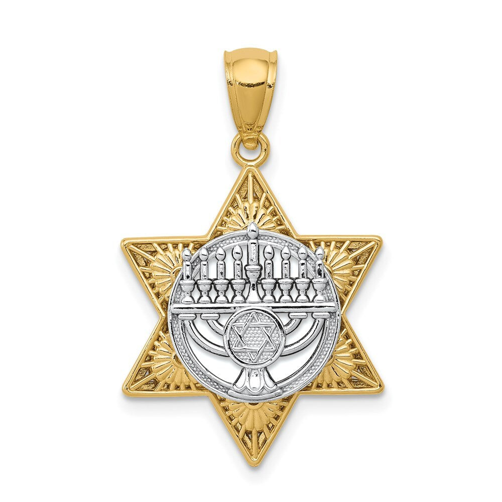 14k Two-tone Gold Star Of David and Menorah Pendant for Women