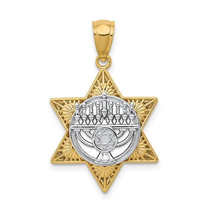 14k Two-tone Gold Star Of David and Menorah Pendant for Women