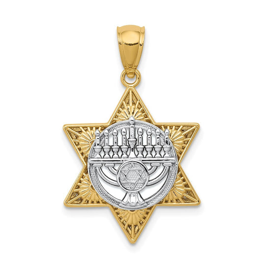 14k Two-tone Gold Star Of David and Menorah Pendant for Women