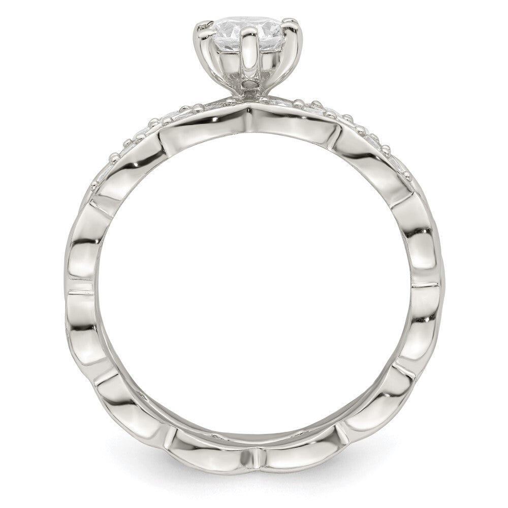 Sterling Silver Polished CZ Wedding Ring Set Size 6
