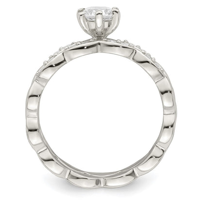 Sterling Silver Polished CZ Wedding Ring Set Size 6