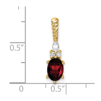 14k Yellow Gold Polished Diamond and Garnet Twisted Chain Slide