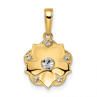 14k Yellow Gold and White Rhodium Diamond-cut Flower Pendant