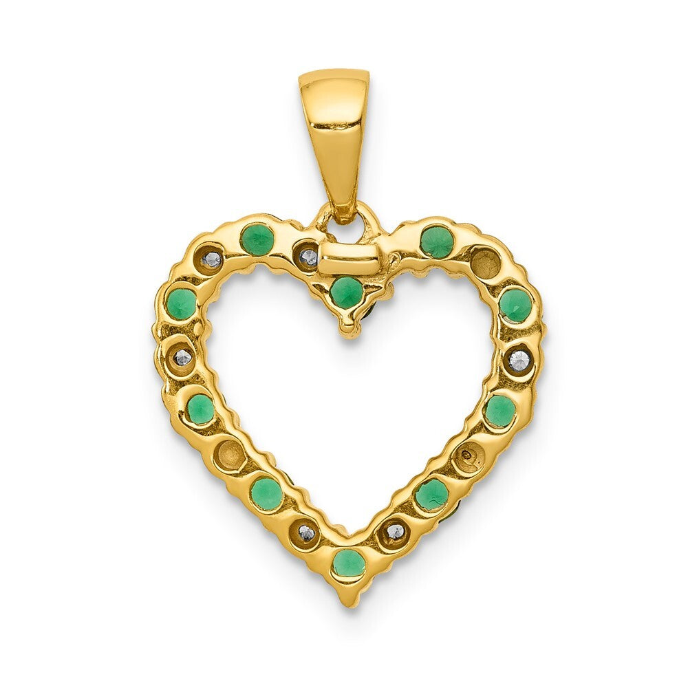 14k Yellow Gold Diamond and Emerald Heart Pendant for Women