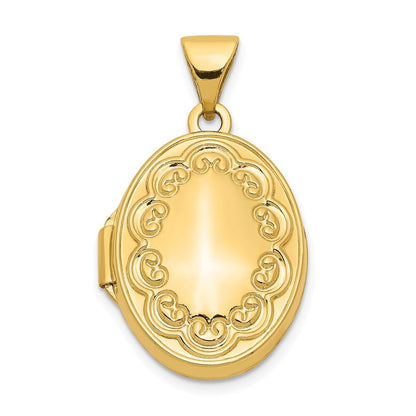 14k Yellow Gold Scroll Oval Locket Pendant for Women