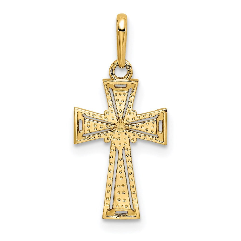 14k Yellow Gold Diamond-Cut Cross Pendant for Women