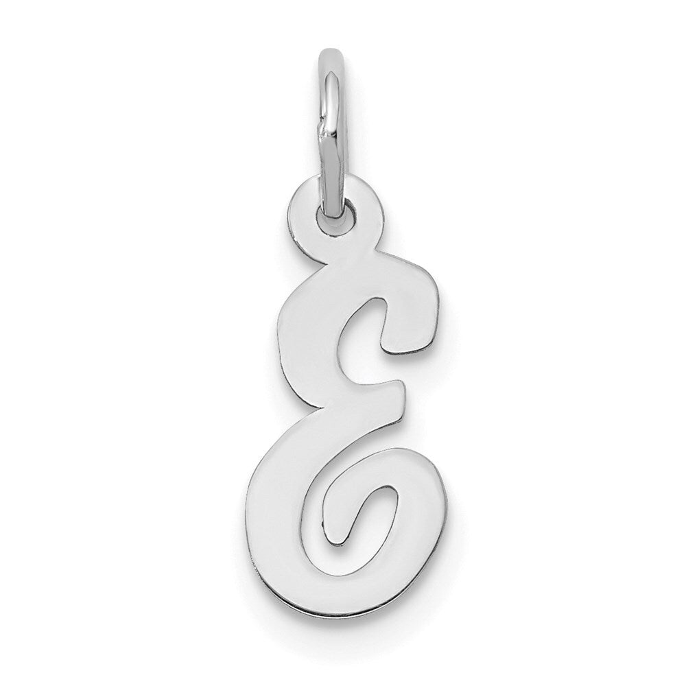 14k White Gold Small Script Letter E Initial Charm Pendant for Women