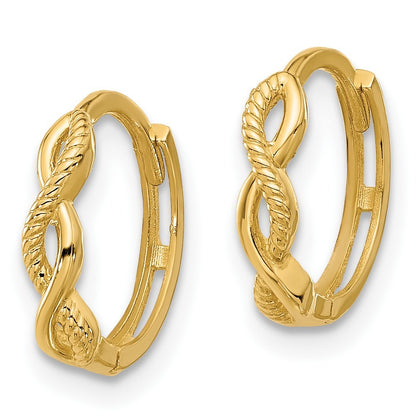14k Yellow Gold Polished and Textured Braided Hinged Hoop Earrings