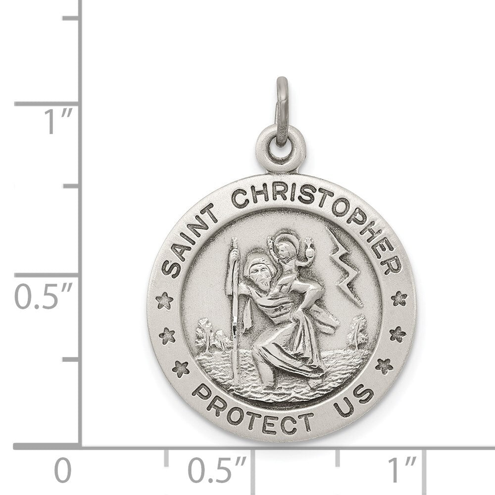 Sterling Silver Antiqued St. Christopher Medal Pendant