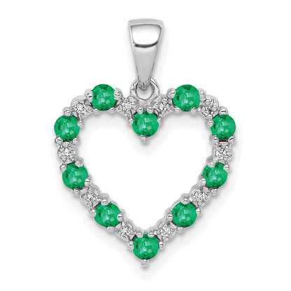 14k White Gold Diamond and Emerald Heart Pendant for Women