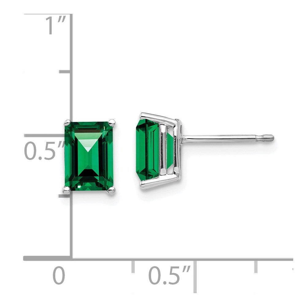 14k White Gold 7x5mm Emerald Cut Mount St. Helens Stud Earrings Gift for Women