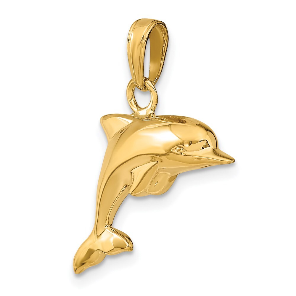 14k Yellow Gold Polished 3-D Dolphin Pendant for Women