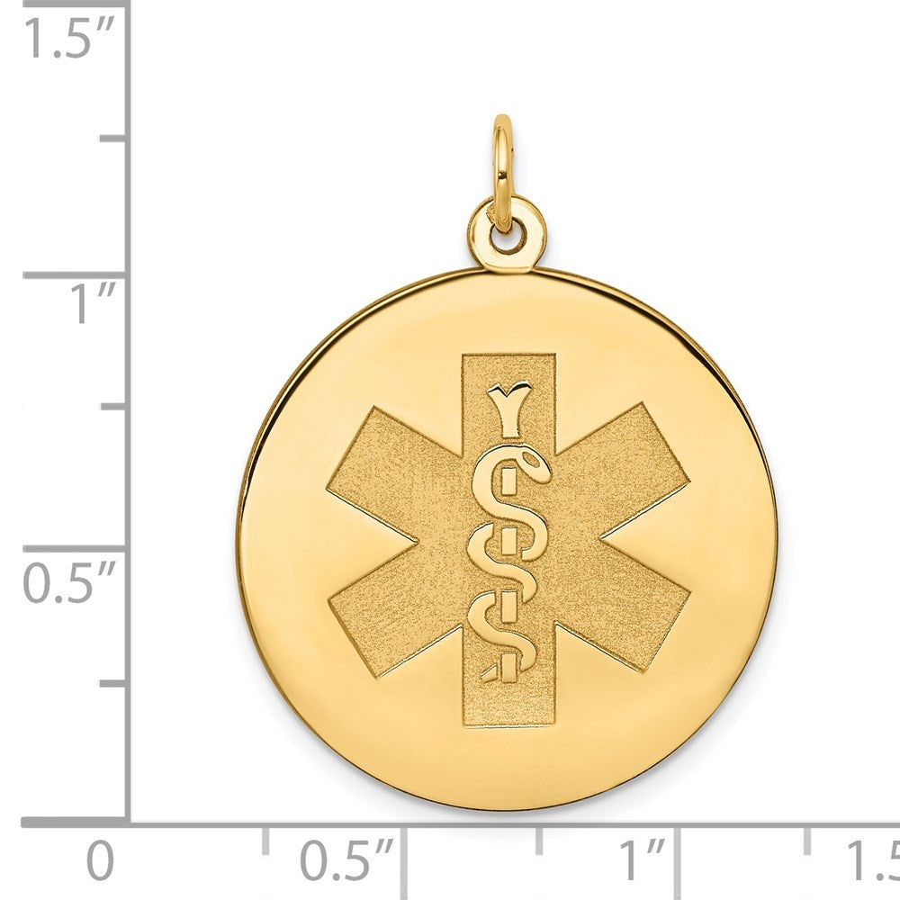 14k Yellow Gold 25mm Round Non-enameled Medical Jewelry Pendant