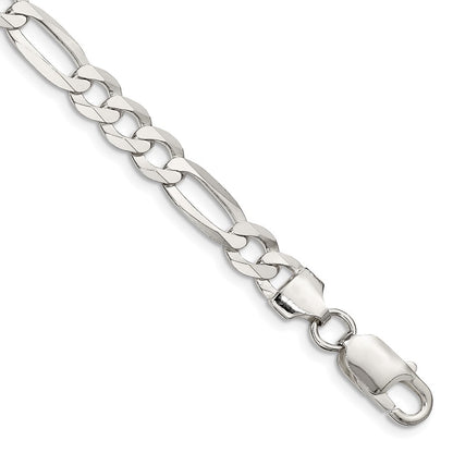Sterling Silver 7.0mm Lightweight Flat Figaro Chain Bracelet