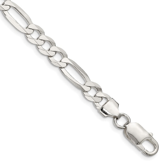 Sterling Silver 7.0mm Lightweight Flat Figaro Chain Bracelet
