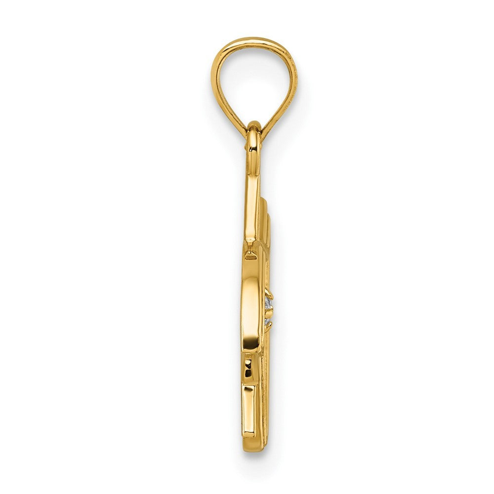 14k Yellow Gold Textured Cubic Zirconia Bird and Triangle Star of David Pendant