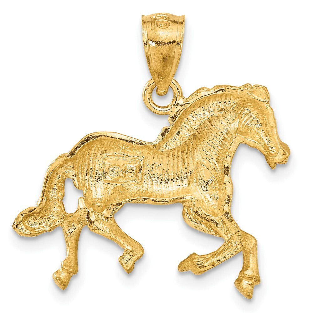 14k Yellow Gold Diamond-cut Horse Pendant for Women