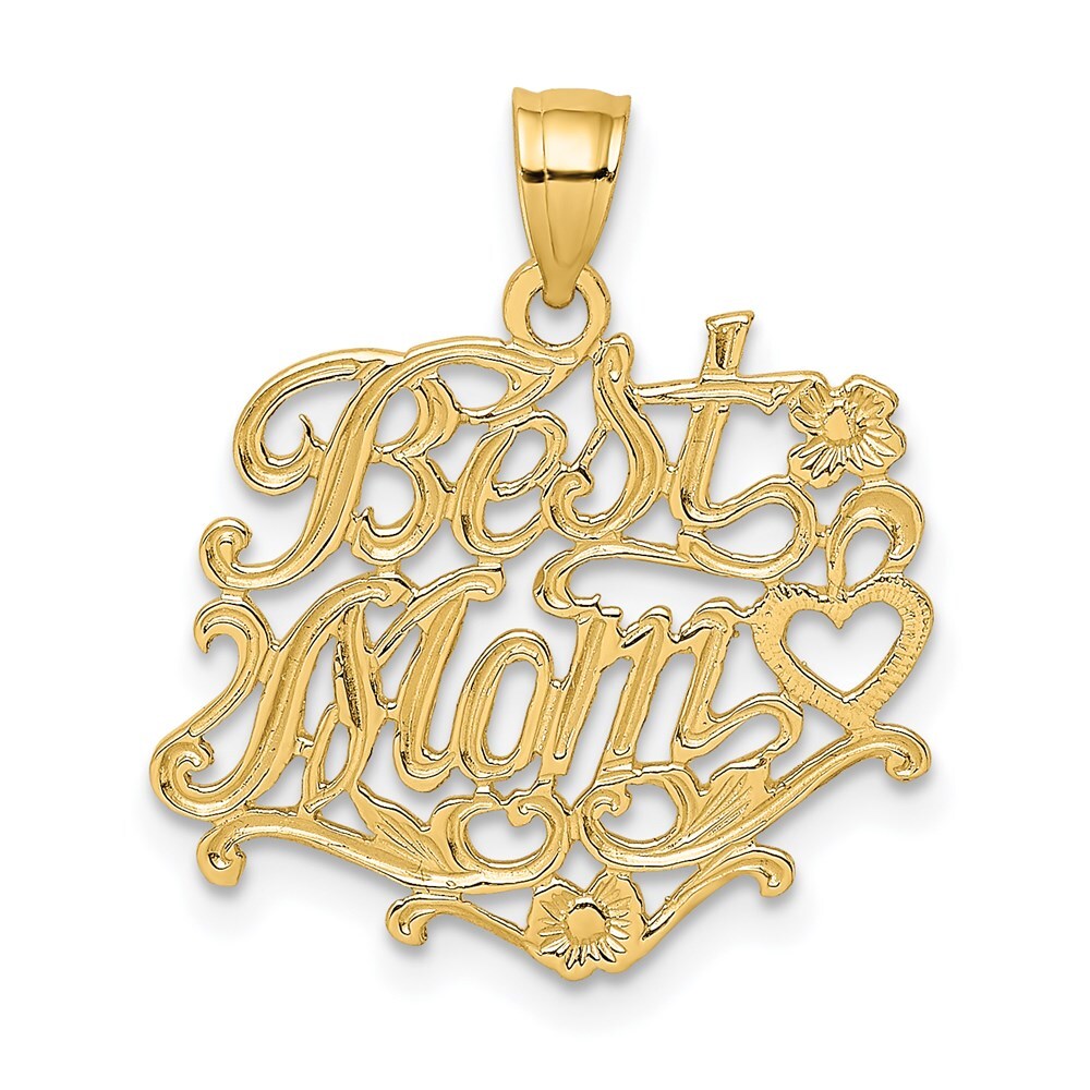 14k Yellow Gold BEST MOM Charm Pendant for Women