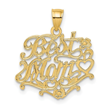 14k Yellow Gold BEST MOM Charm Pendant for Women