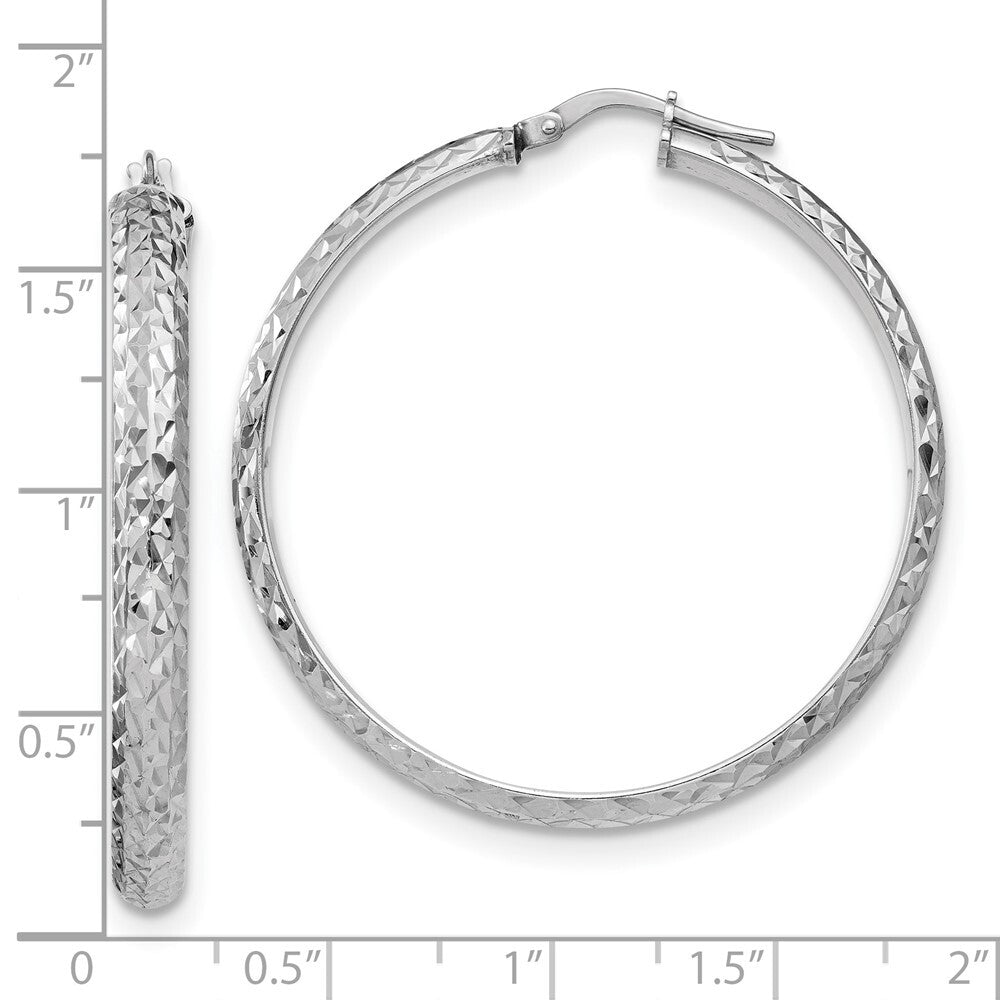 Sterling Silver RH-plated Polished and Diamond-cut Hoop Earrings