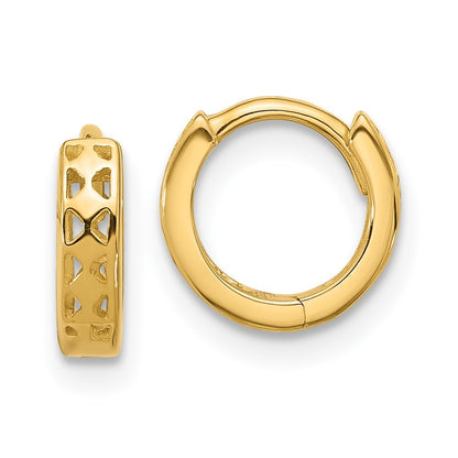 14k Yellow Gold Cut-out Design Hinged Hoop Earrings
