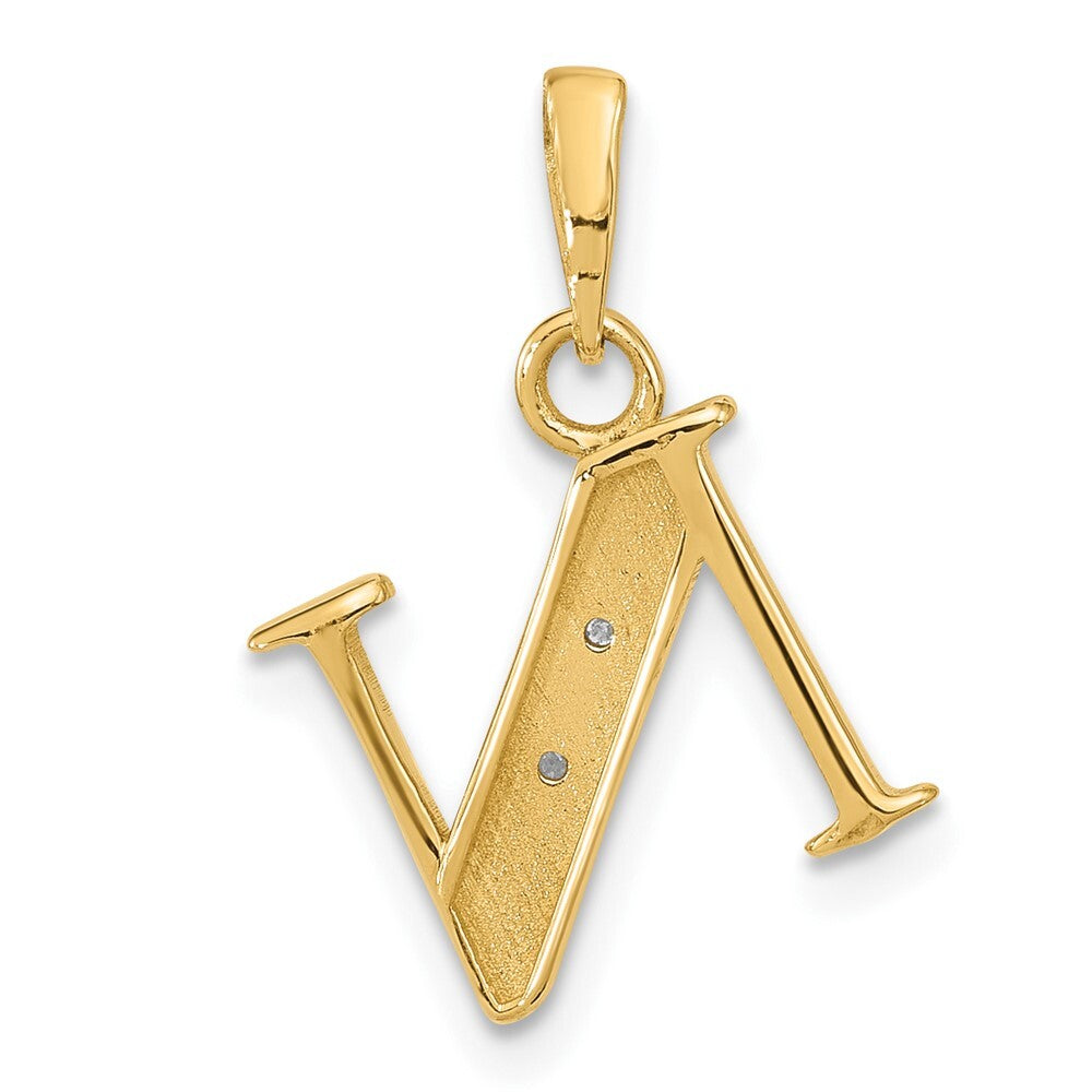 14k Yellow Gold with Rhodium Diamond Letter N Initial Pendant for Women