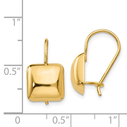 14k Yellow Gold Polished 9.5mm Puffed Square Kidney Wire Drop & Dangle Earrings