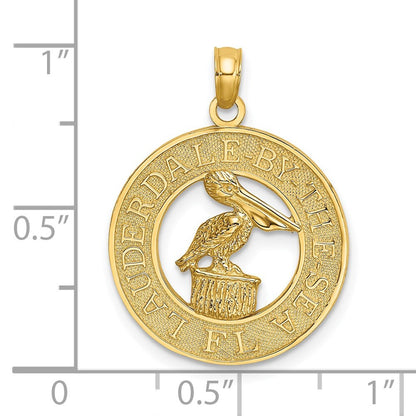 14k Yellow Gold LAUDERDALE-BY-THE-SEA FL Pelican Charm Pendant for Women