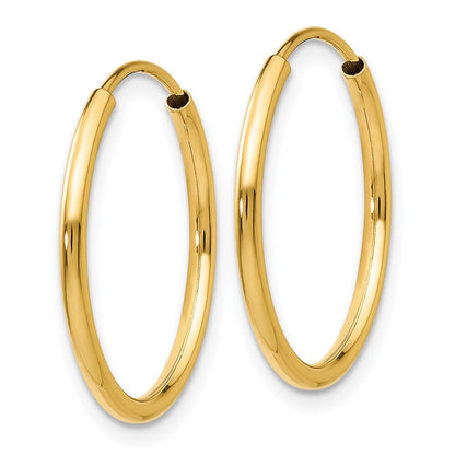 14k Yellow Gold 1.5mm Polished Round Endless Hoop Earrings Gift for Women