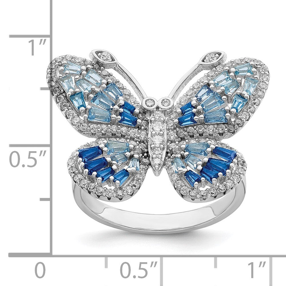 Sterling Silver Rhodium-plated Polished Blue & White CZ Butterfly Ring Size 8