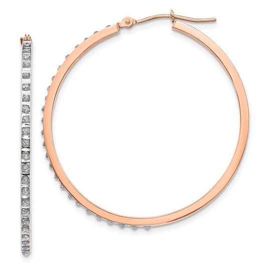 14k Rose Gold Diamond Round Hinged Hoop Earrings
