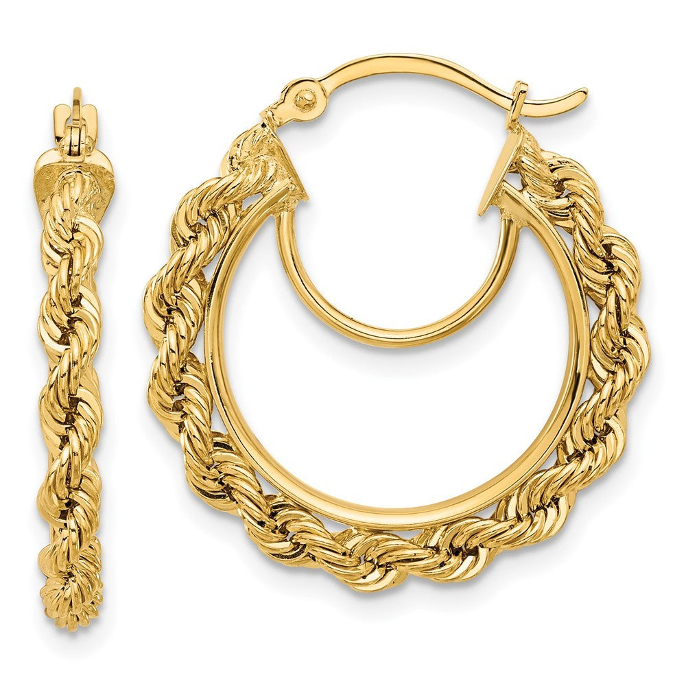 14k Yellow Gold Polished and Diamond-Cut Rope 2.95mm Hoop Earrings