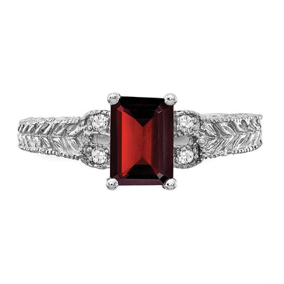 14k White Gold 7x5mm Garnet & AA Diamond Ring