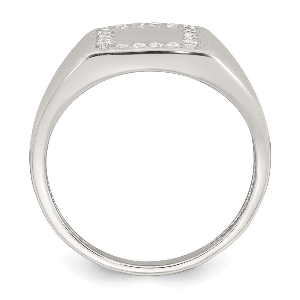 Sterling Silver Polished CZ Square Border Men's Signet Ring Size 11