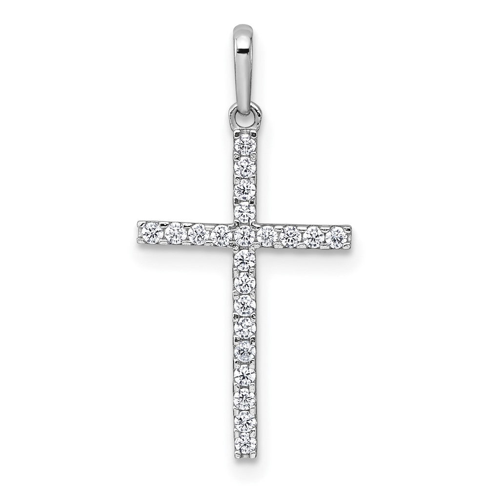 14k White Gold Polished Cubic Zirconia Latin Cross Pendant