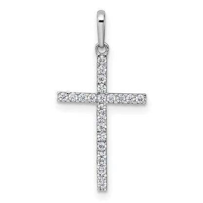 14k White Gold Polished Cubic Zirconia Latin Cross Pendant