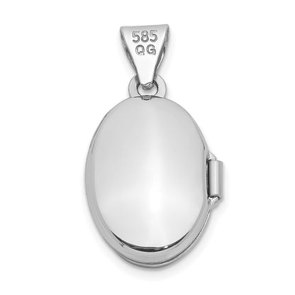 14k White Gold 13mm Oval Plain Assembled Locket Pendant for Women